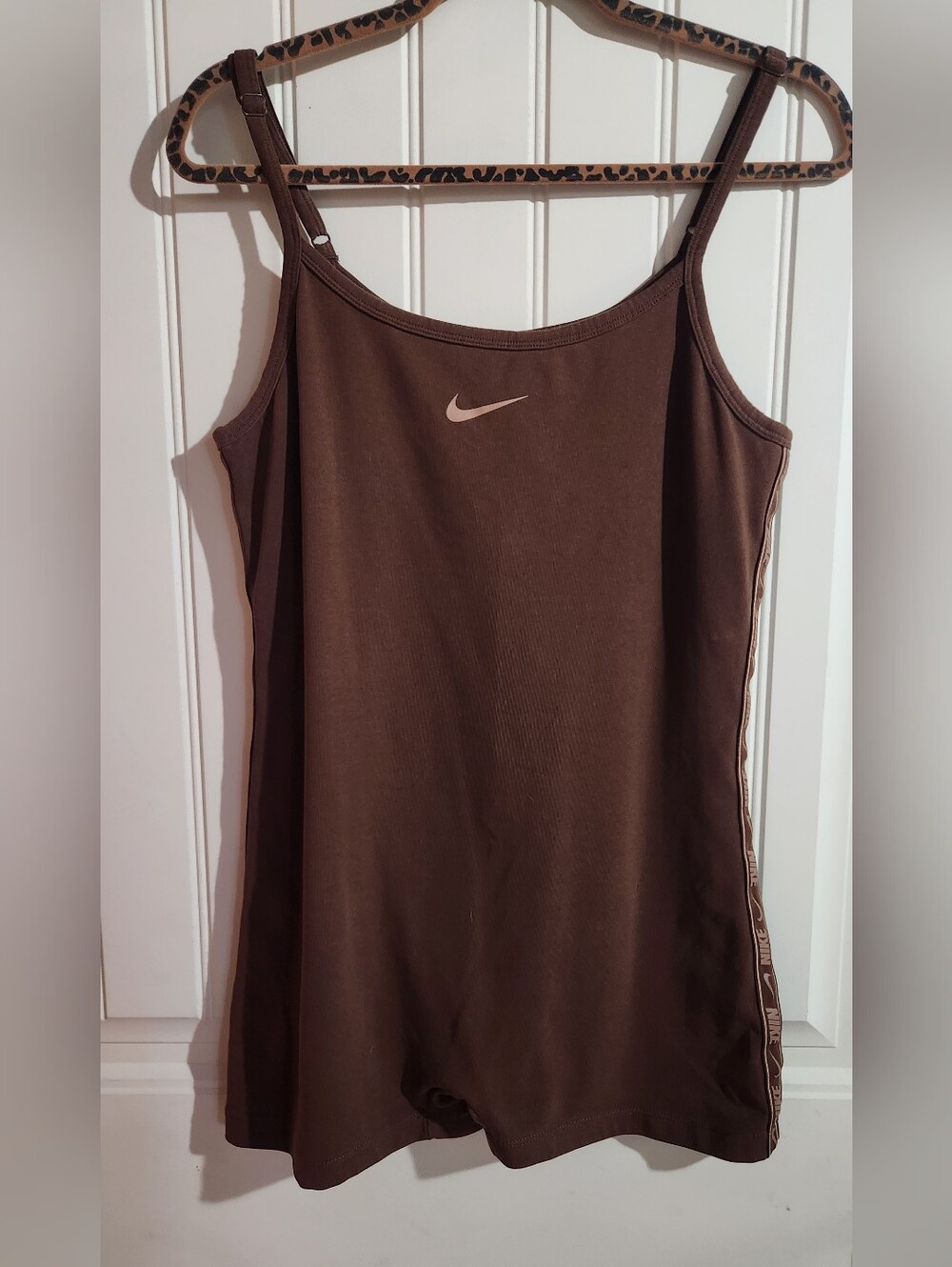 Nike Brown Spaghetti-Strap Romper with Side Logo Tape